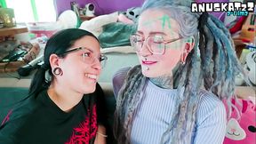 POV ANAL THREESOME with tattooed dick and thick goth babe!