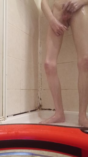 Bi chav washing and wanking himself in the shower rock hard cock massive creamy load for hire