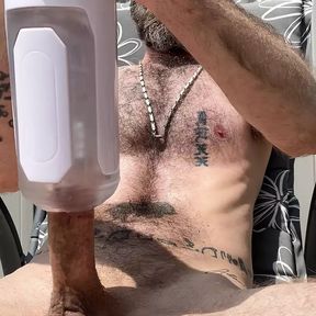 Daddy uses electric blowjob toy outside