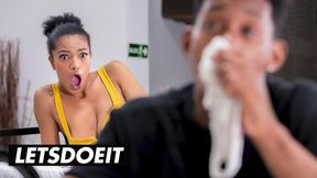 Ebony roommate gets her ass fucked by a horny backpacker