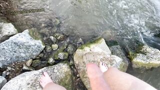 Nubile Stud peeing in the water Public