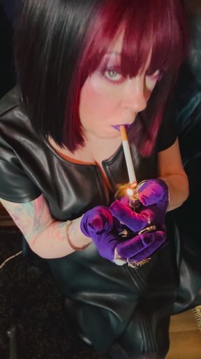 Queen Of Smoking Tina Snua Smoking A Cork Cigarette In Leather &amp; Gloves