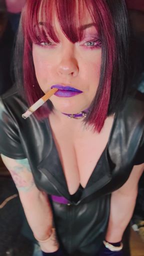 Queen Of Smoking Tina Snua Smoking A Cork Cigarette In Leather &amp; Gloves