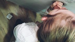 Adorable Russian teen gets a rough blowjob in a public glory hole