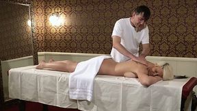 Blond client Mara is fucked hard by one kinky masseur