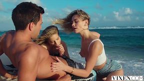 Charming Slim Beauties Addie & Cayenne Share the Dick Of Their Surfing Instructor In  Outdoor 3-some