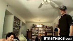 Str8Thugs.com - Three horny dudes meet up for a group cock stroking and cum shot fest