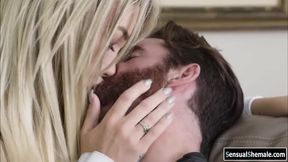 Tgirl blonde Aubrey Kate screwed by hunk guys big dick