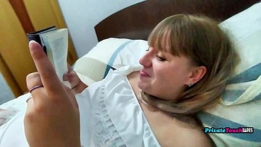 Chubby nerdy Russian blonde girl sucks her boyfriend's cock and lets him fuck her like a dog.
