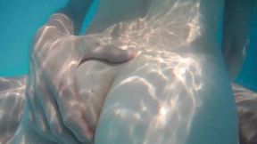 Swimming around naked in a garden pool with teasing