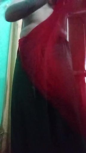 Indian Gay Crossdresser Bottom Gaurisissy Real XXX Homemade Sex in Red Saree with Heavy Jwellery