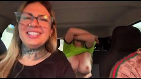 Amateur gas station attendant gets intimate with married couple in the car