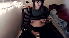 homemade chubby trans jerk &amp; cum with hitachi