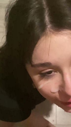 18 yo shameless cocksucker gets HUGE FACIAL   Clip 3