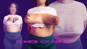 Joi bouncing oiled saggy tits