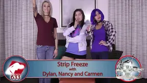 Three girls gather for a thrilling game of Strip Freeze