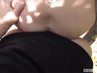 Czech brunette hair is sucking a slutty stranger's dick and getting screwed hard in a public place