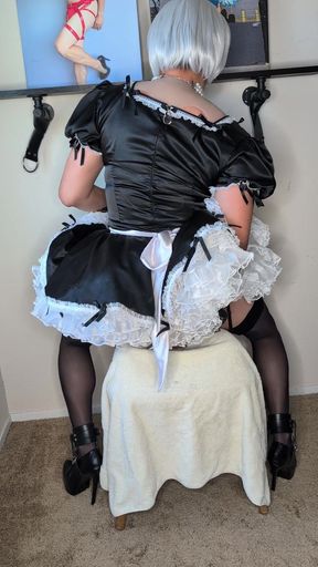 Sissy Maid Gets Dressed, Cuffed and Locked and Rides Her Doll