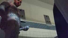 Public prison solo with big white dick and cumshot