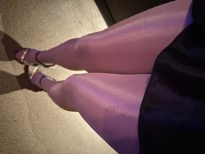 I Love my legs wearing my new shiny Pantyhose and sexy high heels sandals.