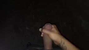Night Outside Cumshot with Minimum Foreskin Pulling Back and Forth