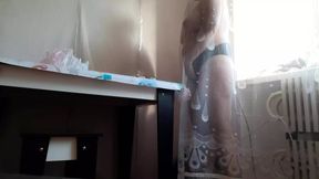 I caught my stepmom hiding and masturbating behind the curtain - Lesbian-candys