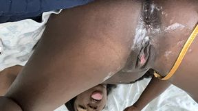 Black beauty spreads her creamy black pussy for fucking