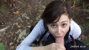 Outdoor public flash, blowjob & cum facial