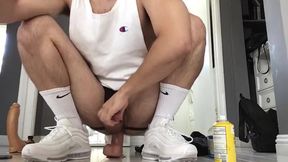 Riding a Monster Dildo with My Nike Sneakers, Jockstrap and Socks on