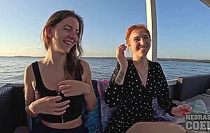 Rebeka ruby with her friend lily mays nude on a sunset boat cruise while on vacation