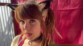 RED LINGERIE KITTEN GETS SLOPPY PLAYING WITH SPIT