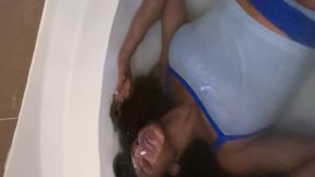 Sporty Blue Underwater Breath-Hold Challenge Underwater fetish wet clothes noseplug