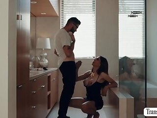 Pervert stepson bareback fucks his horny shemale stepmommy