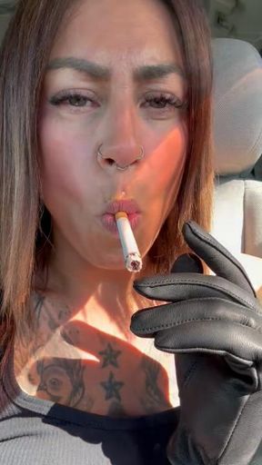 Leather glove smoke break