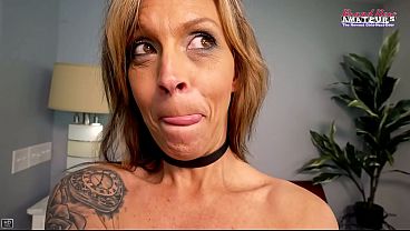 Bridgett Inked Brunette Mature Gagging BJ Rimjob Intense Pussy Slam!