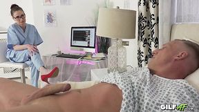 A hot nurse came to her patient and gave a deep throat blowjob