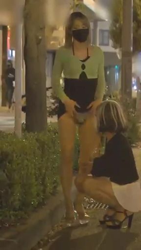 RISKY PUBLIC HEAD IN FRONT OF PEOPLE WALKING