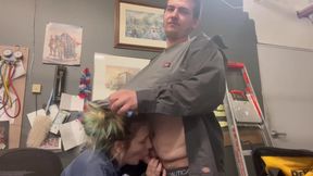 Hot wife gets a sloppy office blow job