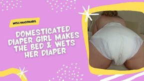 Domesticated Diaper Girl Makes The Bed & Wets Her Diaper