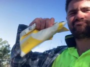 Aussie tradie Chad Owen sends his dirty underwear to Sam Brownell in lockdown