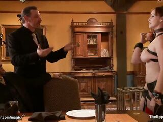 Breasty red head Bella Rossi and little brunette hair Juliette March and black Nikki Darling battle it out for their insert the hierarchy and screw in the Upper Floor