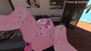 Furry Puppy girl sucks her own cock while toyed with