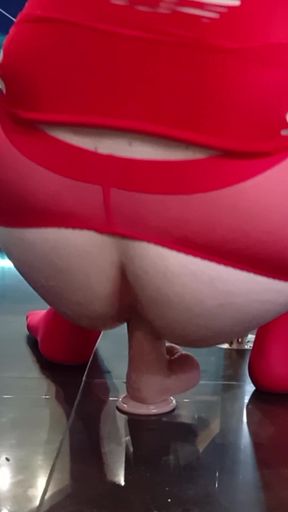 Just the View From Behind. Red Stockings, Open Hole, and a Dildo Waiting on the Floor