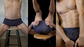 ai stretching on stool in tight short shorts, combined scenes of hot fit twink stud body types stretching and showing off