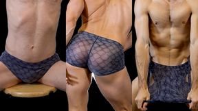 short short deep stretch - long version - ai stretching on stool in tight short shorts, combined scenes of hot fit twink stud body types stretching and showing off
