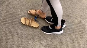 MILF in yoga pants tries on shoes at Target