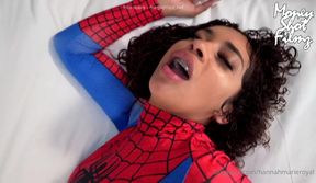 Passionate beauty enjoys sensual spiderwoman encounter