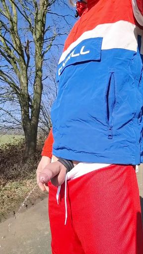 Triple Huge Pissing right in your face. Skinny boy pissing multiple times outdoor
