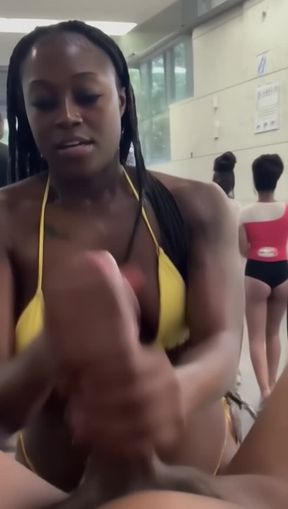 handjob, A black woman with is standing in, video created by AI