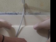 My mistress changes my chastity cage and washes my cock